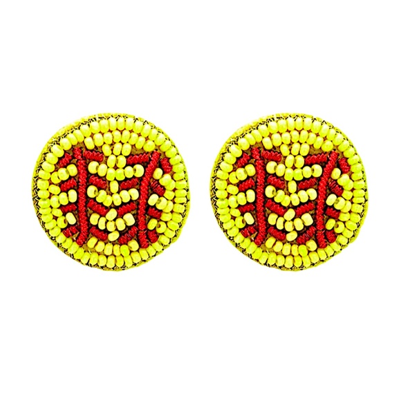 Beaded Softball Stud Earring, Baseball  Earring - Picture 1 of 2